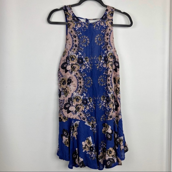 Free People Blue Floral Ruffle Hem Dress - Picture 1 of 7